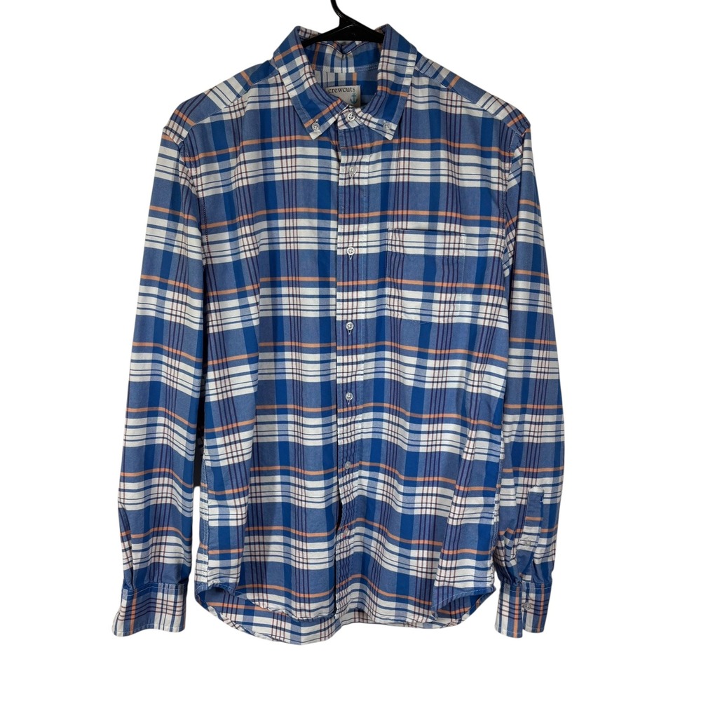 Crewcuts Boys Button Down Shirt Plaid Blue Orange Long‎ Sleeve Size 16